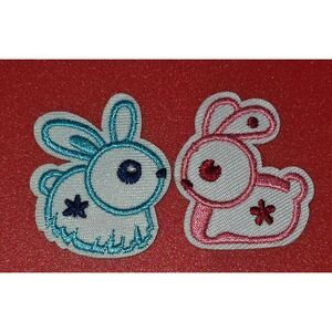 2pc His & Hers Bunny Rabbit Embroidered Patches Appliques Iron-On Glue-On Sew-On
